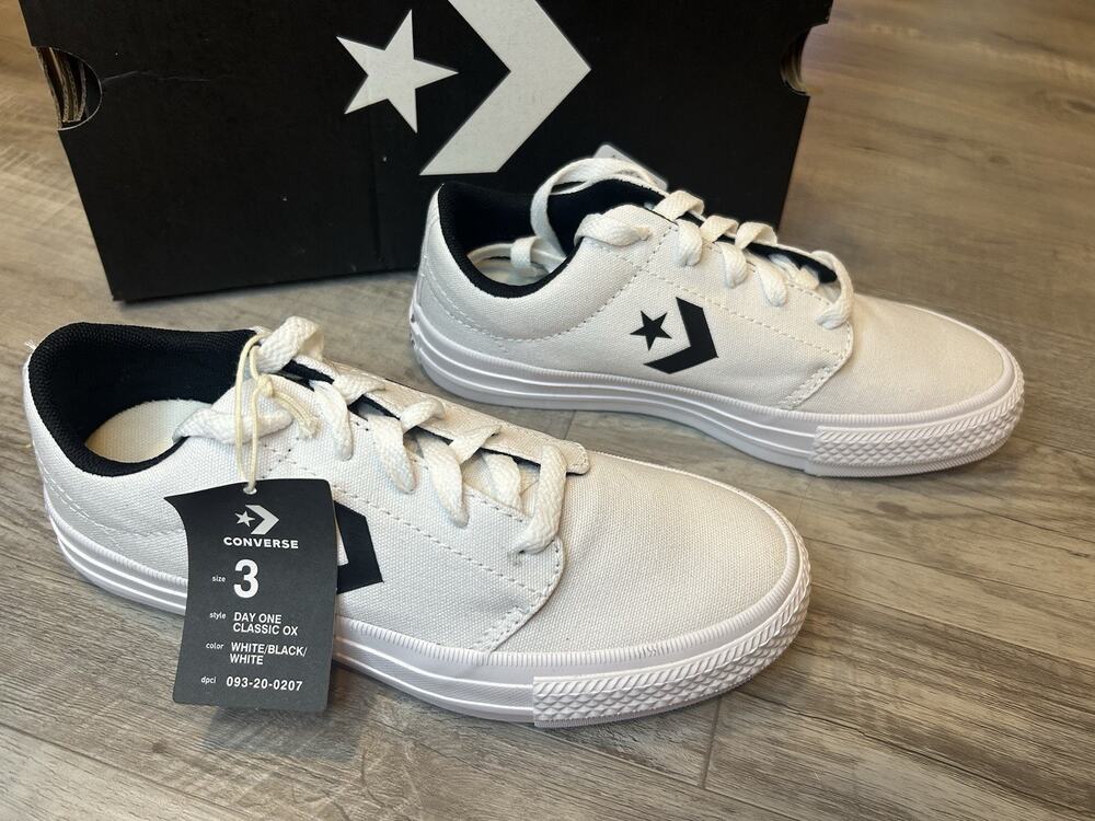 Converse Day One Classic OX Sneakers -White/Black Size 3 Youth